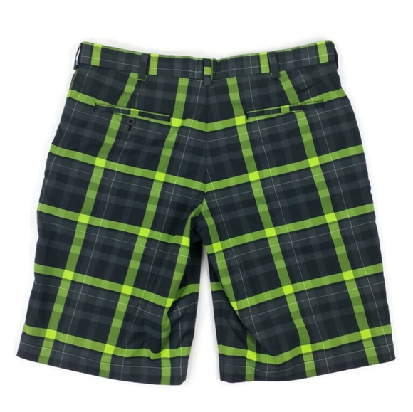 Nike Dri Fit Black Neon Green Plaid Slim Fit Golf Shorts Mens 36 NWOT - Picture 2 of 12